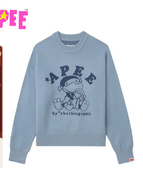 APEE女装秋冬卡通小猴图案提花圆领针织衫F217A5P