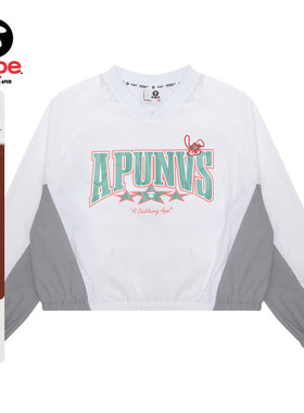 Aape旗舰店女装春秋兔子刺绣星星猿人印花美式V领长袖上衣8491XXM