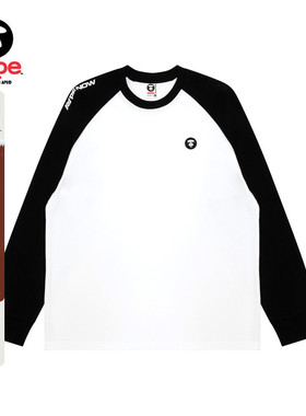 Aape旗舰店男装秋冬小标徽章撞色插肩简约长袖T恤1717XXP