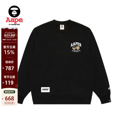 Aape旗舰店男装秋冬猿人军团徽章休闲潮流薄绒圆领卫衣C366XXP