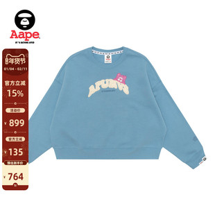 Aape旗舰店女装秋冬小熊字母刺绣休闲短款薄绒圆领卫衣D317XXP