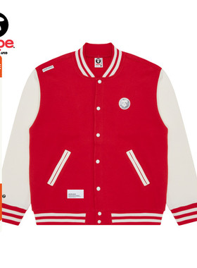 Aape旗舰店男装猿人徽章字母刺绣红色加绒棒球服夹克A315XXL