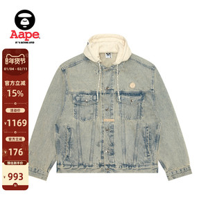 Aape男装春秋可拆卸帽猿人徽章休闲潮流水洗牛仔夹克外套7700XBN