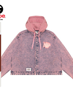 Aape旗舰女装春秋猿人毛边徽章可拆卸帽牛仔衬衫外套8508XAN