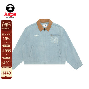 Aape旗舰店女装秋冬做旧毛边徽章翻领牛仔夹克外套7758XAP