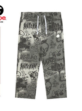 Aape旗舰店男装25春夏猿人街头喷墨涂鸦休闲潮流长裤卫裤C603XAO