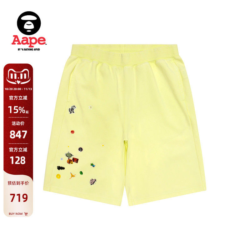 Aape旗舰店男装春夏字母刺绣卡通图案印花潮流休闲短裤D617XAQ