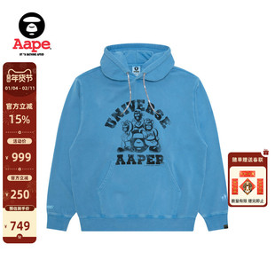 Aape旗舰店男装秋冬猿人军团水洗做旧印花薄绒连帽卫衣C369XXP