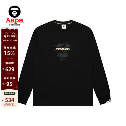 Aape旗舰店男装秋冬渐变字母印花休闲潮流长袖T恤1729XXP