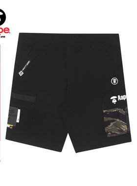 Aape旗舰店男装春夏潮流猿人徽章工装迷彩拼接潮流短裤6844XXI