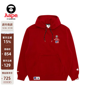 红色薄绒连帽卫衣9783XXP 徽章美式 Aape联名RUSSELL男装 秋冬经典