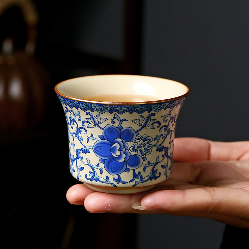 汝窑开片缠枝莲茶杯单杯品茗杯