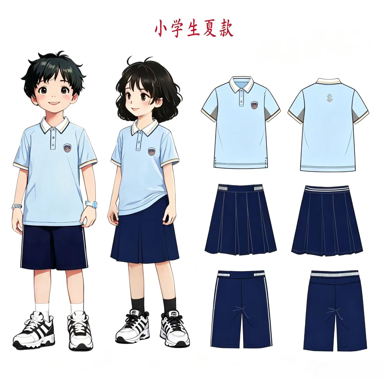 阜新市小学生天蓝校服套装夏秋