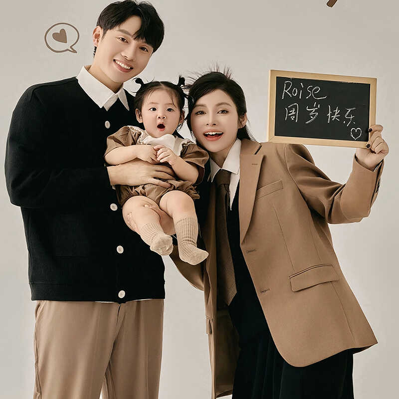 拍照周岁亲子装百天学院风婴儿