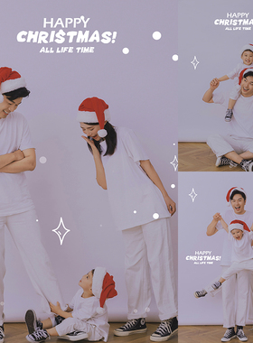 影楼拍照圣诞亲子装白色全家装父母子女写真主题摄影亲子装服装