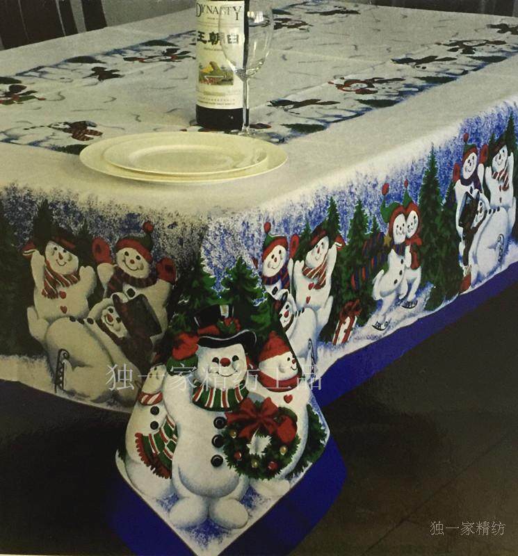圣诞节餐桌布蓝色卡通欧美餐桌布