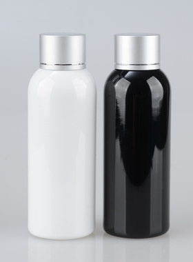 厂家直销现货100MLPET白色透明黑色亚银切线电化铝盖塑料瓶誉装