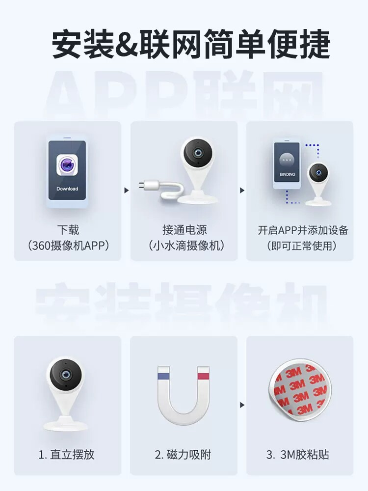 360 카메라 소형 물방울 휴대 전화 원격 고화질 지능형 선택 홈 1080P 고화질 WIFI 무선 네트워크 모니터링