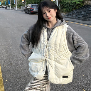 shake9原野空间感冬纯色立体口袋羽绒马甲日系复古简约羽绒背心女