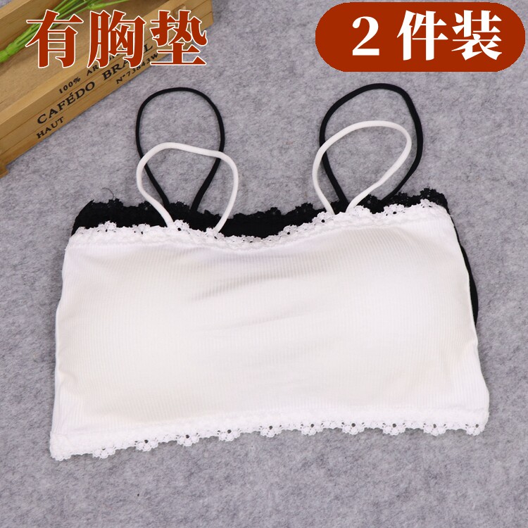 夏季有胸垫抹胸女士 带海棉可拆卸裹胸少女细带子文胸防走光8033