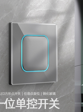 国际电工86型暗装钢化玻璃带LED指示灯灰色一开单控单联一位1开关