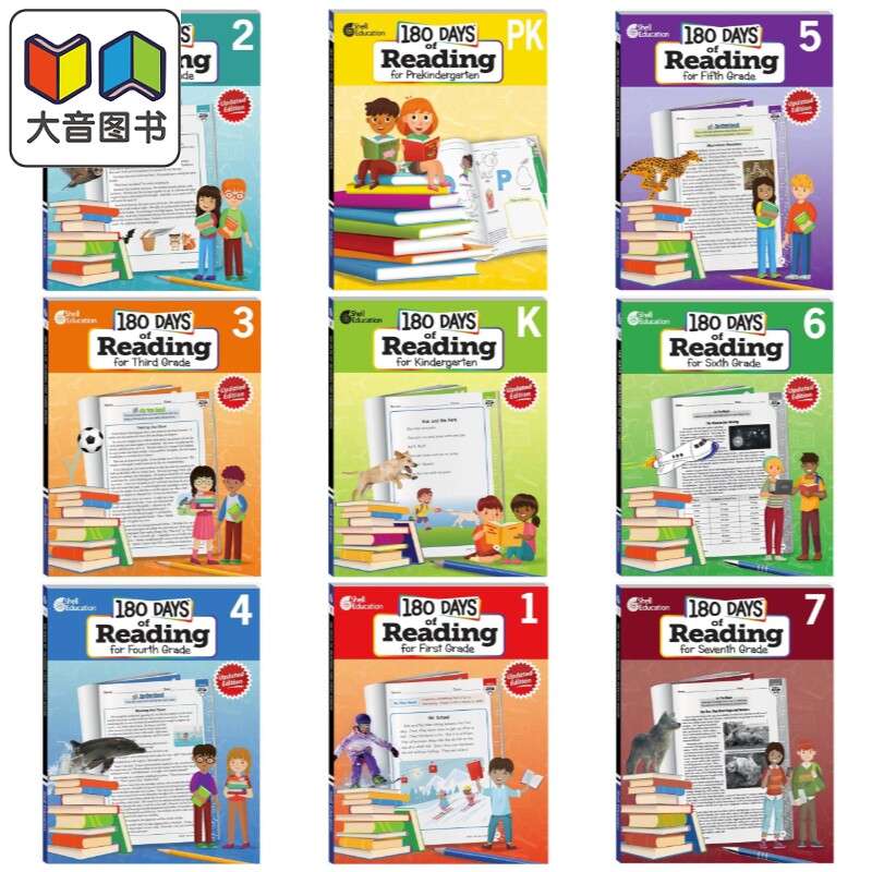 英文原版新版美国180天练习册英语阅读系列 幼儿园小学中学 180 Days of Reading for Prekindergarten Grade 1-8 大音