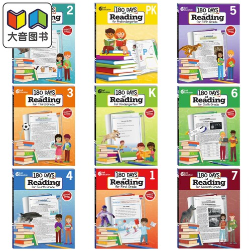 英文原版新版美国180天练习册英语阅读系列 幼儿园小学中学 180 Days of Reading for Prekindergarten Grade 1-8 大音