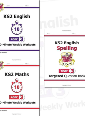 英国原版CGP教辅 KS2 Year 3 English & Maths 10-Minute Weekly Workouts Spelling Targeted Question Book 英文原版英语数学