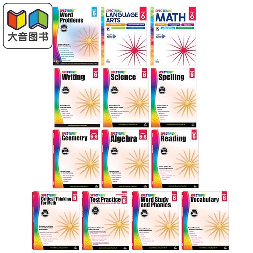 Carson Dellosa Spectrum Grade 6 美国光谱练习册 小学六年级阶段合集 Writing Spelling Math Word Problems 英文原版