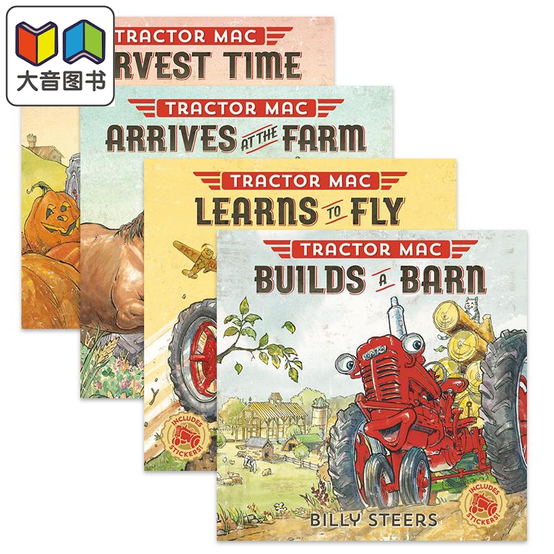 Tractor Mac 拖拉机麦克系列4册套装 Harvest Time Farm Learns to Fly Builds a Barn 英文原版进口图书儿童绘本 大音