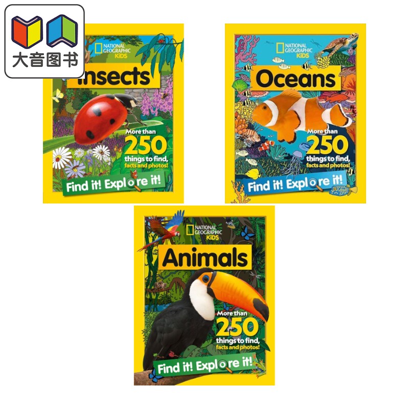 美国国家地理儿童版 3册 National Geographic Kids Find It Explore It 动物Animals 海洋Ocean 昆虫Insects 大音