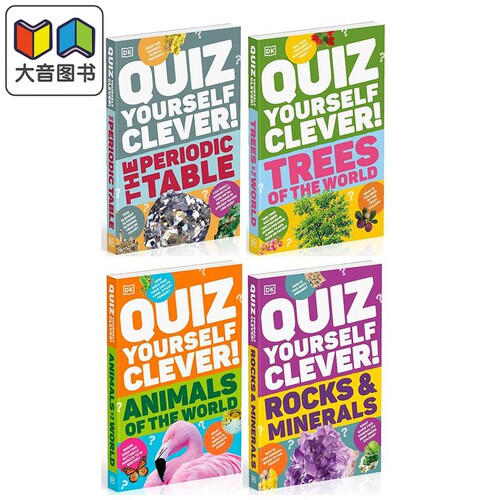 英文DK测试小题集4册 Quiz Yourself Clever 化学元素The Periodic Table 树Trees 动物Animals 矿石Rocks Minerals 大音