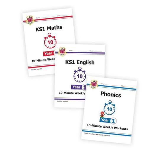 CGP Year 1 Maths 数学 & English - 10-Minute Weekly Workouts 3-book 套装 英国进口原版书