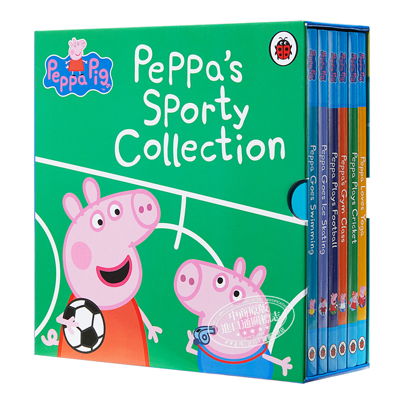 Peppa's Sporty Stories 小猪佩奇6册盒装纸板书翻翻书  粉红猪 佩奇做运动 学游泳 足球 滑冰 瑜伽 英文原版进口 2-6岁 启蒙