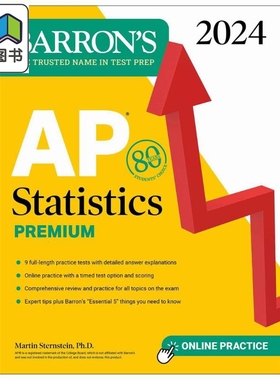 Barrons AP 2024 Statistics Premium 统计学 高级版 9次模拟考试 综合复习 在线练习 英文原版工具书