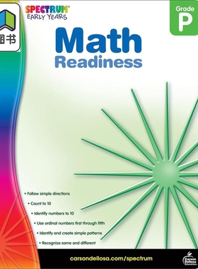 光谱练习册 数学预备课程 学前班Spectrum Math Readiness Grade PK英文原版进口 幼儿园教辅参考书Carson Dellosa 大音
