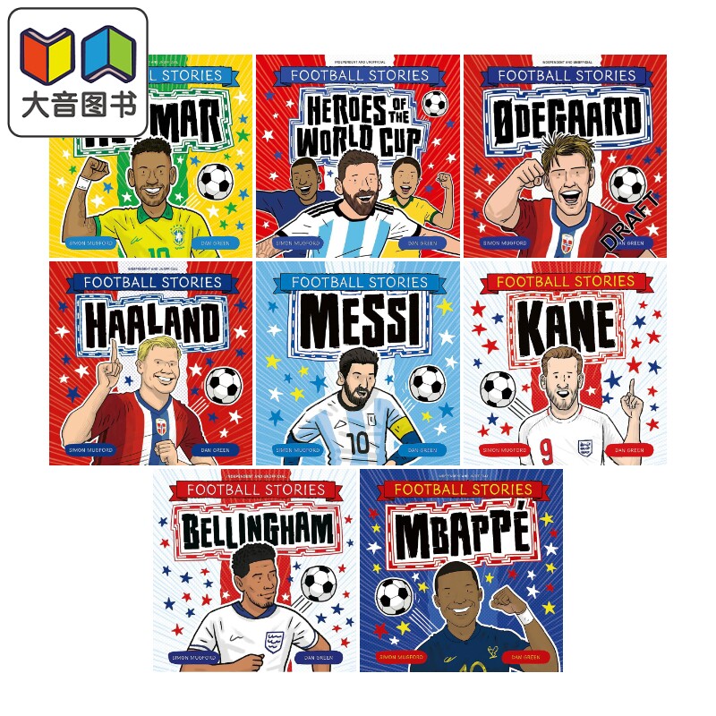 预售 足球明星绘传共8册 Football Stories 世界杯英雄 英文原版 梅西 内马尔 姆巴佩 励志传记故事书小球迷入门读物 大音