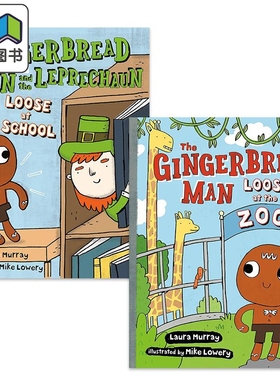 Mike Lowery The Gingerbread Man 姜饼人系列英文故事绘本2册套装and the Leprechaun Loose at School The Zoo  大音