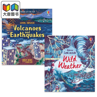 Usborne Look Inside 尤斯伯恩看里面 纸板书绘本2册套装 火山地震Volcanoes Earthquakes 恶劣天气Wild Weather 大音