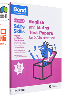 英国牛津邦德教辅 Bond SATs Skills English Maths Test Paper Pack 英语 数学试卷4套 小学考试备考 阅读理解 大音