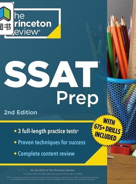 预售 英文新版普林斯顿SSAT备考指南 第二版 3套真题演练+复习技巧+强化训练 Princeton Review SSAT Prep 2nd Edition 大音