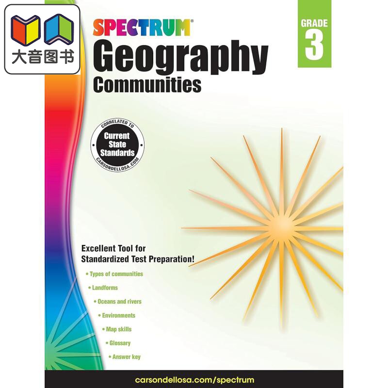 光谱练习册 地理 三年级 Spectrum Geography Grade 3 英文原版 进口图书 小学教辅参考书 Carson Dellosa 大音