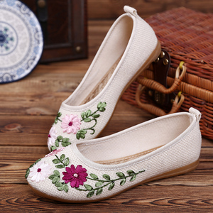 亚麻养脚新款女鞋老北京布鞋民族风绣花鞋子平底妈妈亚麻大码单鞋