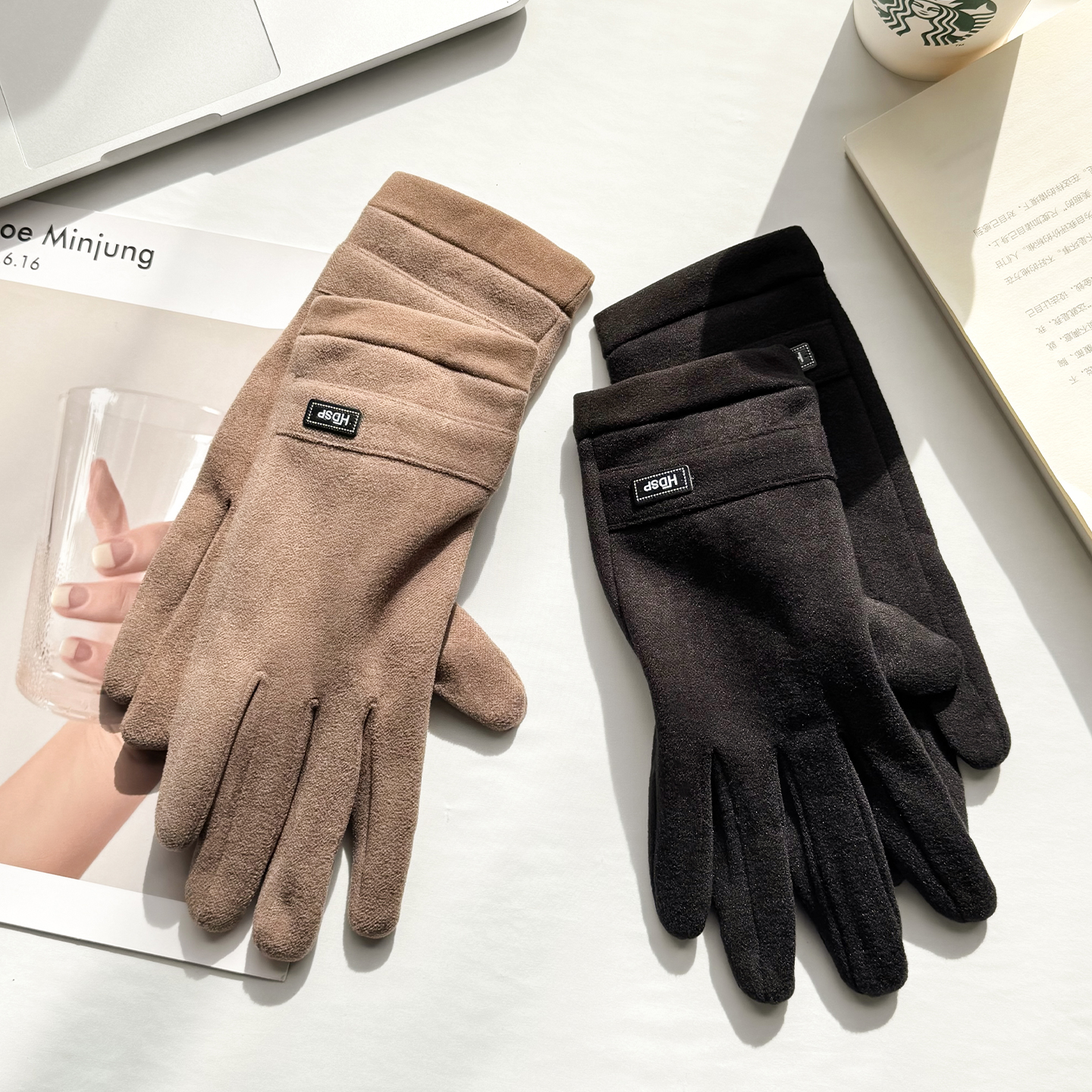 柔软亲肤~秋冬德绒保暖全指手套