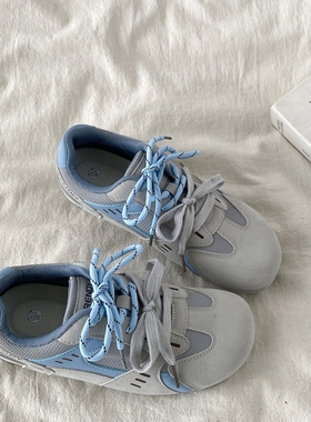 喜叔小众灰蓝色阿甘鞋女2025春季新款丑萌圆头德训板鞋运动休闲鞋