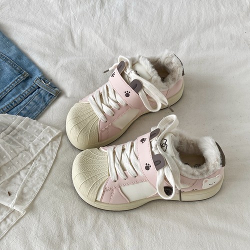 丑萌粉色加绒保暖棉鞋贝壳头板鞋