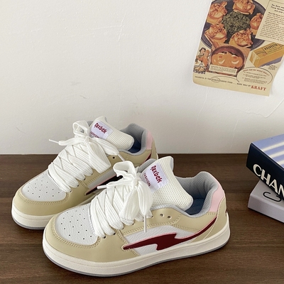 小众拼色闪电面包鞋情侣厚底板鞋