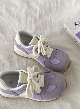 喜叔爆款紫色透网大头运动鞋女2025新款夏季薄款透气德训鞋阿甘鞋