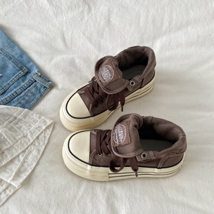 喜叔 美拉德复古厚底高帮帆布鞋女款ins潮小众休闲板鞋不撞款鞋子