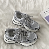 增高显脚小休闲运动鞋 喜叔 2026春季 爆款 超火银色厚底老爹鞋 女款